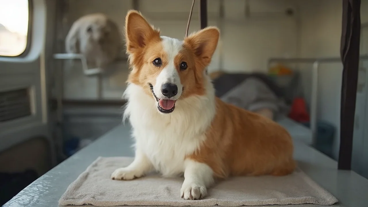 Pembroke Welsh Corgi after grooming