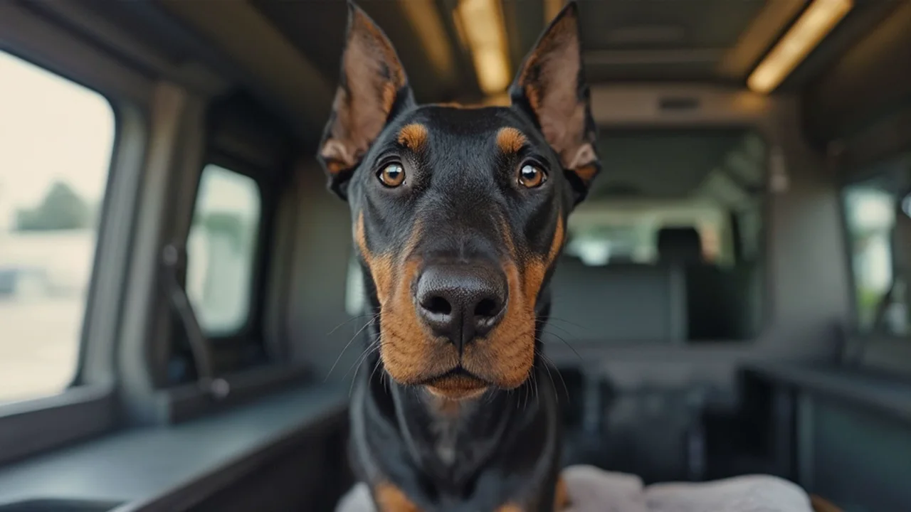 Doberman Pinscher after de-matting grooming