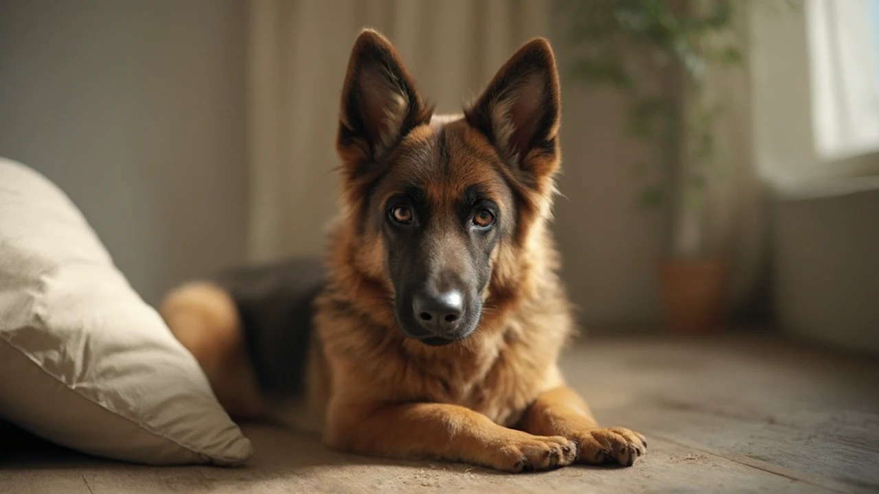 German Shepherd before grooming