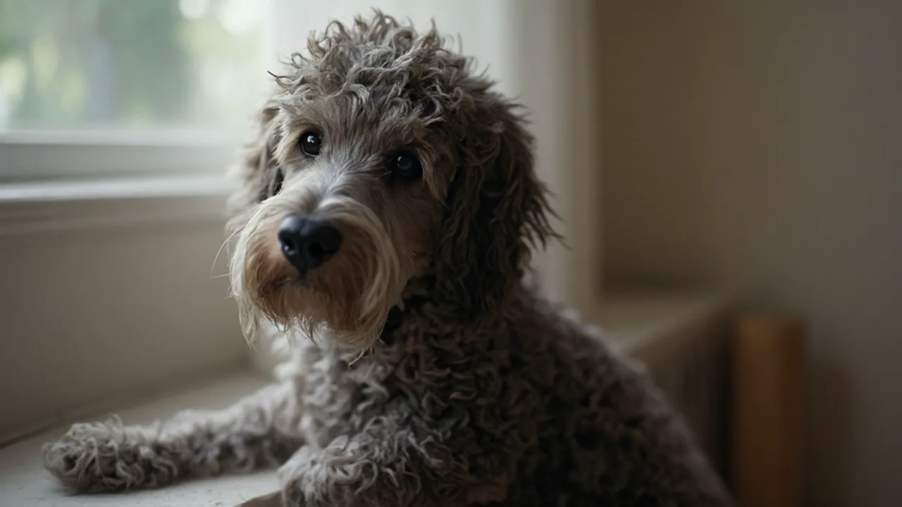 Portuguese Water Dog before grooming